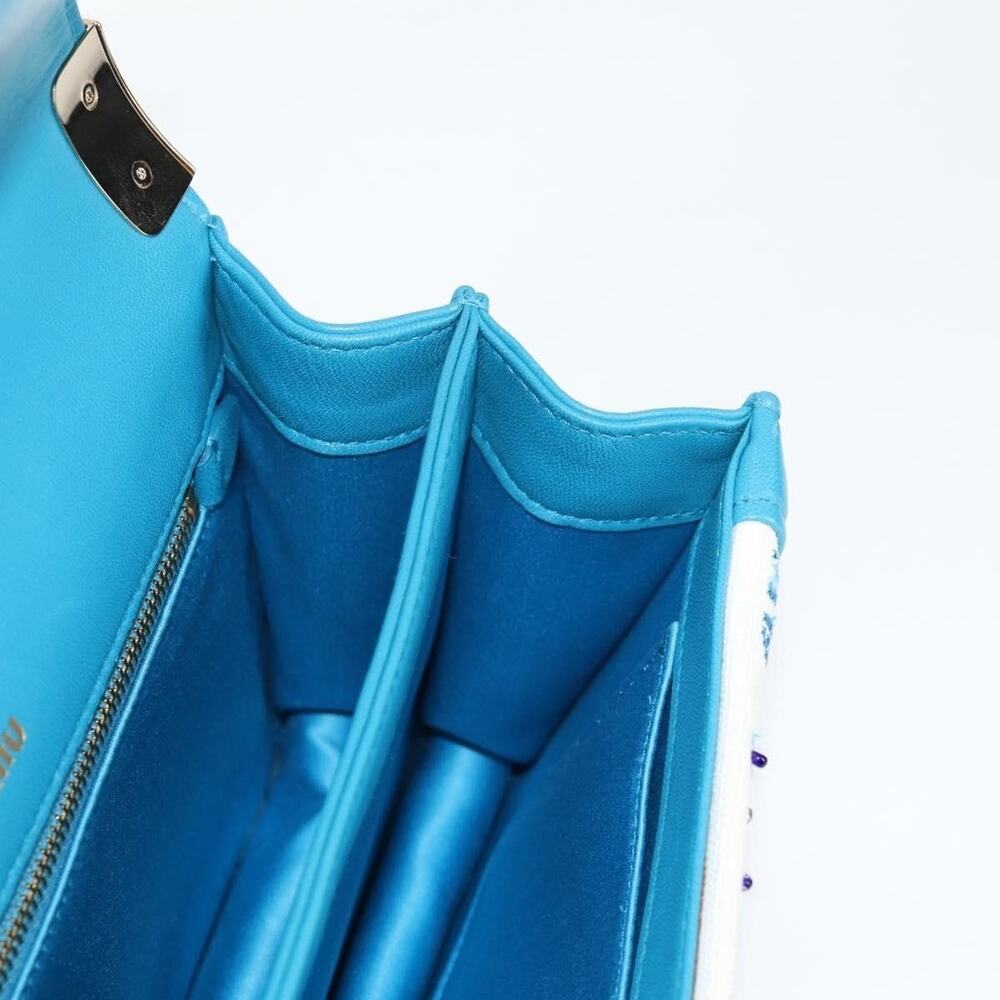 Miu Miu Canvas Leather Chain Shoulder Bag Blue - Picture 10 of 14